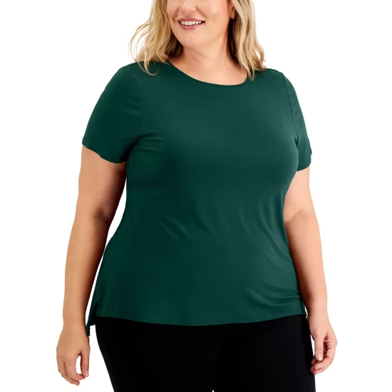 Cheap βοΈ Alfani Plus Size Split-Neck Long-Sleeve Shimmer Top, Created For Macy's Deep Black π - Image 3