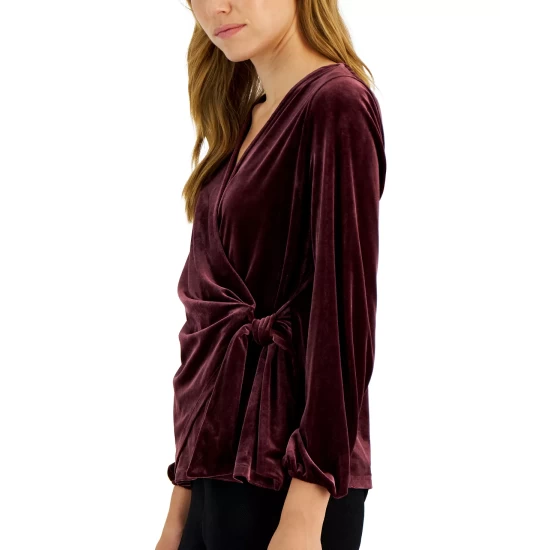 Brand new π Alfani π© Women's Velvet Surplice Asymmetrical Wrap Top, Created For Macy's Rich Malbec π - Image 5