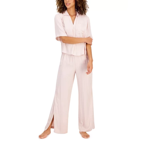 Hot Sale π Alfani Cropped π Shirt & Wide-Leg Pants Pajama Set, Created For Macy's Dusty Tulip π - Image 4