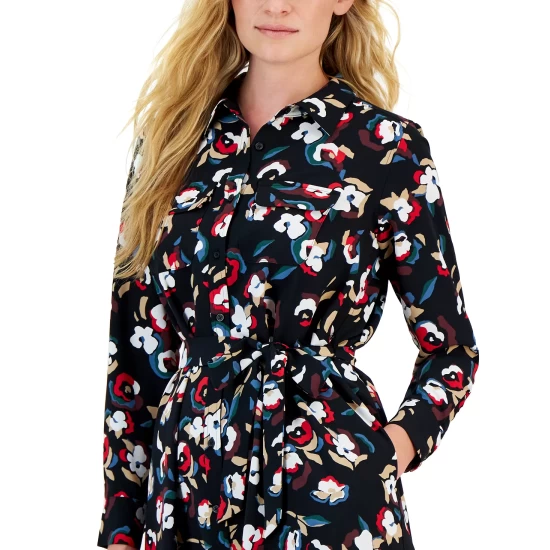 Cheap π Alfani Petite Printed Long-Sleeve Tie-Belt π Shirtdress, Created For Macy's Black Floral π - Image 5