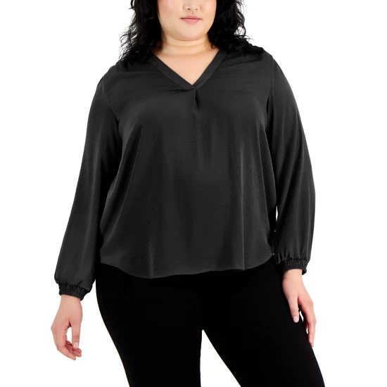 Deals π Alfani Plus Size High-Low V-Neck Blouse, Created For Macy's Rich Malbec π - Image 4