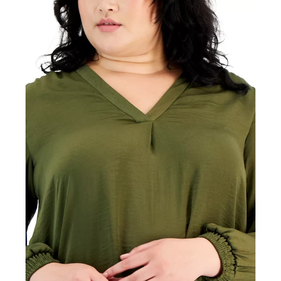 Deals π Alfani Plus Size High-Low V-Neck Blouse, Created For Macy's Rich Malbec π - Image 5