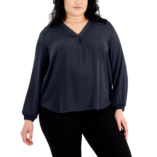 Deals π Alfani Plus Size High-Low V-Neck Blouse, Created For Macy's Rich Malbec π - Image 6