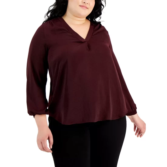 Deals π Alfani Plus Size High-Low V-Neck Blouse, Created For Macy's Rich Malbec π - Image 7