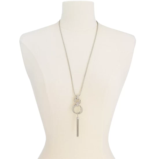 Best deal π Alfani Silver-Tone PavΓ© Hoop & Chain Tassel Pendant Necklace, 28 + 2 Extender, Created For Macy's π - Image 3