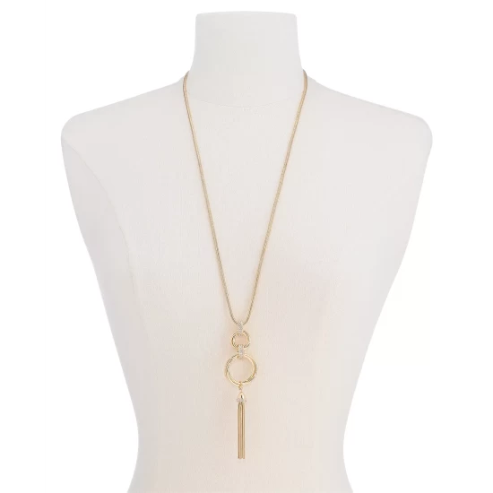 Best deal π Alfani Silver-Tone PavΓ© Hoop & Chain Tassel Pendant Necklace, 28 + 2 Extender, Created For Macy's π - Image 4