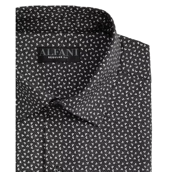 Best Sale π₯ Alfani Men's Regular Fit Travel Ready Angled Geo Print π Dress π Shirt, Created For Macy's Black White π - Image 7