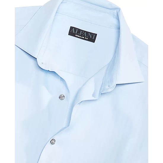 New π Alfani Men's Regular Fit 2-Way Stretch Herringbone π Dress π Shirt, Created For Macy's White Lt Blue π - Image 7