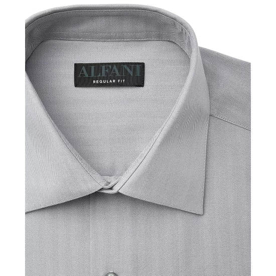 New π Alfani Men's Regular Fit 2-Way Stretch Herringbone π Dress π Shirt, Created For Macy's White Lt Blue π - Image 8