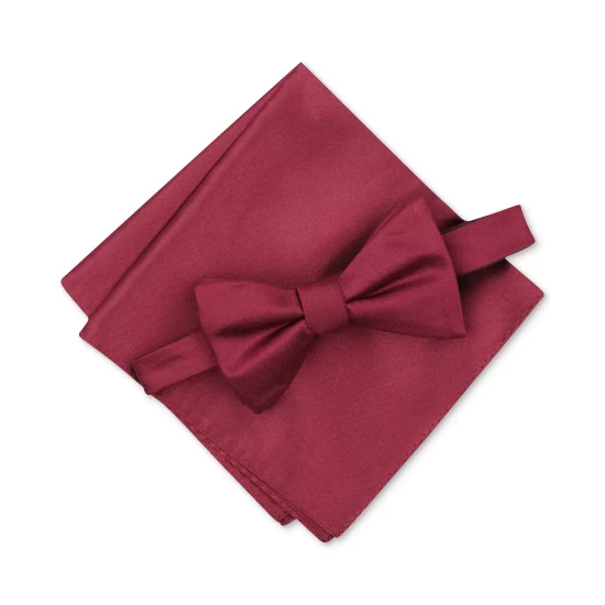 Best deal π Alfani Men's Solid Textured Pre-Tied Bow Tie & Solid Textured Pocket Square Set, Created For Macy's Burgundy π - Image 4