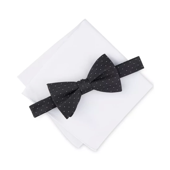 Brand new π Alfani Men's Penn Geo-Print Bow Tie & Pocket Square Set, Created For Macy's Black β¨ - Image 2