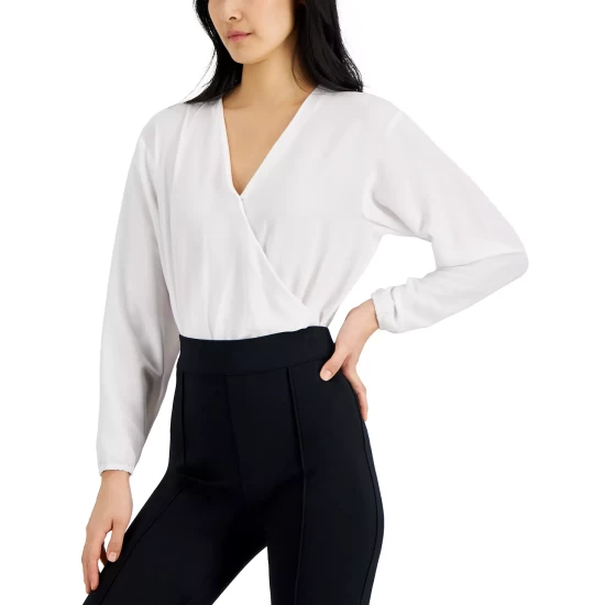 Deals β Alfani π© Women's Surplice Bodysuit, Created For Macy's Bright White π - Image 2