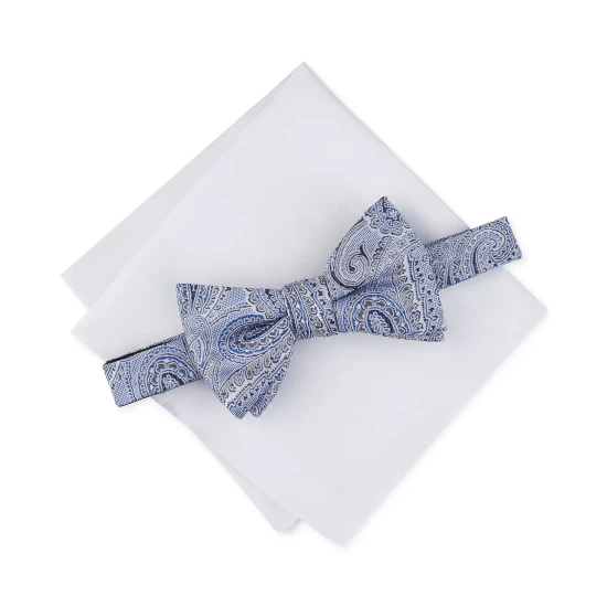 Deals β€οΈ Alfani Men's 2-Pc. Pre-Tied Paisley Bow Tie & Solid Pocket Square Set, Created For Macy's Navy βοΈ - Image 2