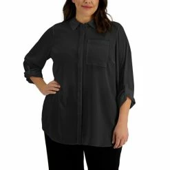 Discount 💯 Alfani Plus Size Utility Tunic, Created For Macy's Deep Black ✔️