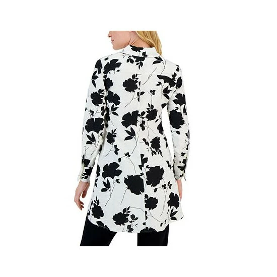 Promo π Alfani π© Women's Linen Blend High-Low Button Blouse, Created For Macy's Washed White Floral π - Image 2