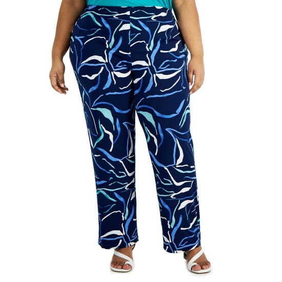 New π Alfani Plus Printed Straight Leg Pants, Created For Macy's Soft Line Navy β
