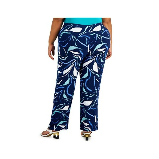 New π Alfani Plus Printed Straight Leg Pants, Created For Macy's Soft Line Navy β - Image 2