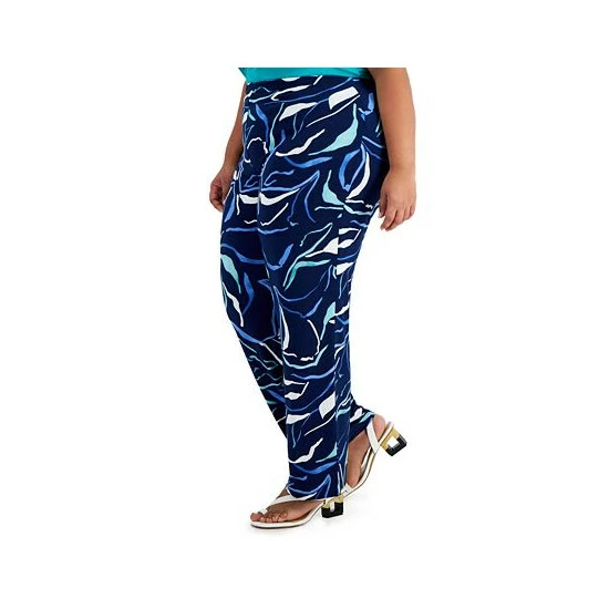 New π Alfani Plus Printed Straight Leg Pants, Created For Macy's Soft Line Navy β - Image 3