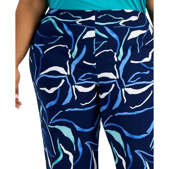 New π Alfani Plus Printed Straight Leg Pants, Created For Macy's Soft Line Navy β - Image 4
