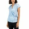 Wholesale ✔️ Alfani 👩 Women's Printed Satin Short-Sleeve Surplice Top, Created For Macy's Concealed Blue Marble 🥰