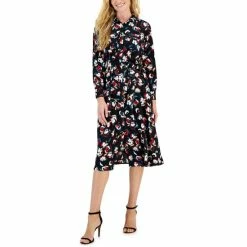 Cheap 🌟 Alfani Petite Printed Long-Sleeve Tie-Belt 👕 Shirtdress, Created For Macy's Black Floral 🌟