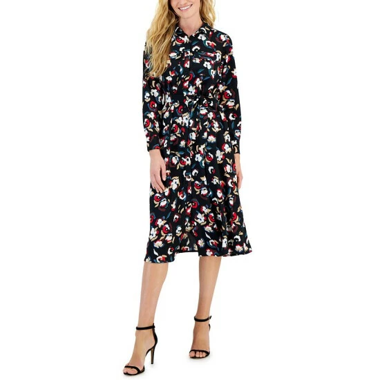 Cheap π Alfani Petite Printed Long-Sleeve Tie-Belt π Shirtdress, Created For Macy's Black Floral π