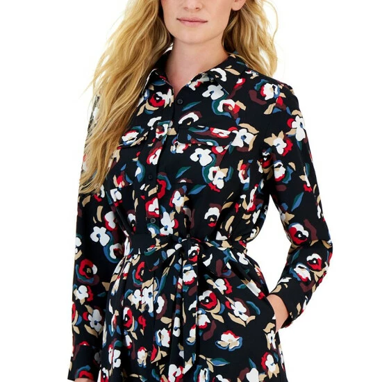 Cheap π Alfani Petite Printed Long-Sleeve Tie-Belt π Shirtdress, Created For Macy's Black Floral π - Image 4