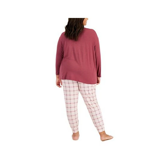 Best reviews of π Alfani Plus Size Plaid Sleep Jogger Pants, Created For Macy's Dusty Tulip Plaid π - Image 2