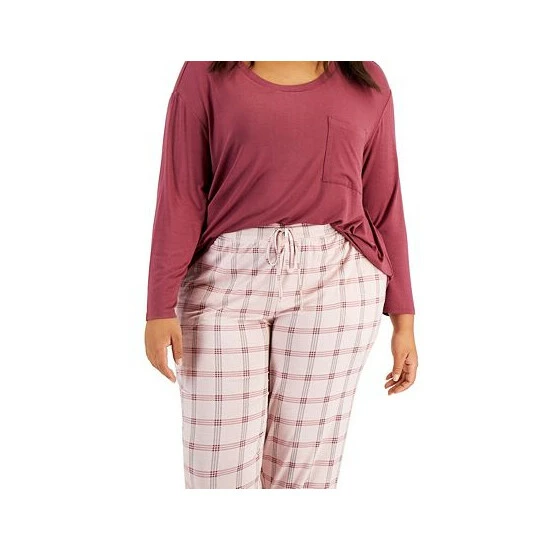Best reviews of π Alfani Plus Size Plaid Sleep Jogger Pants, Created For Macy's Dusty Tulip Plaid π - Image 3