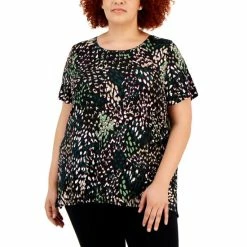 Buy 🎁 Alfani Plus Size Short Sleeve Top, Created For Macy's Var Spt Ced Bsm 🌟