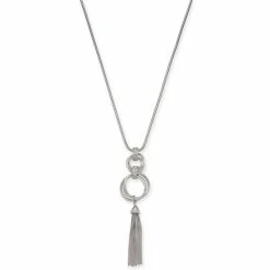 Best deal π Alfani Silver-Tone PavΓ© Hoop & Chain Tassel Pendant Necklace, 28 + 2 Extender, Created For Macy's π