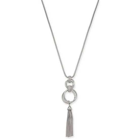 Best deal π Alfani Silver-Tone PavΓ© Hoop & Chain Tassel Pendant Necklace, 28 + 2 Extender, Created For Macy's π