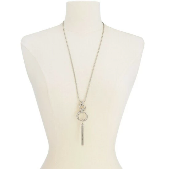 Best deal π Alfani Silver-Tone PavΓ© Hoop & Chain Tassel Pendant Necklace, 28 + 2 Extender, Created For Macy's π - Image 2