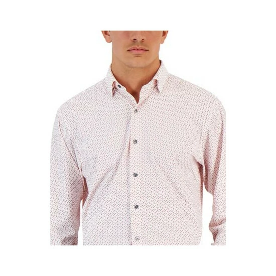 Best Sale π₯ Alfani Men's Regular Fit Travel Ready Angled Geo Print π Dress π Shirt, Created For Macy's Black White π - Image 3