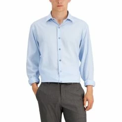 New π Alfani Men's Regular Fit 2-Way Stretch Herringbone π Dress π Shirt, Created For Macy's White Lt Blue π