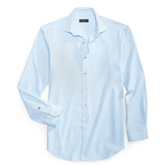 New π Alfani Men's Regular Fit 2-Way Stretch Herringbone π Dress π Shirt, Created For Macy's White Lt Blue π - Image 4
