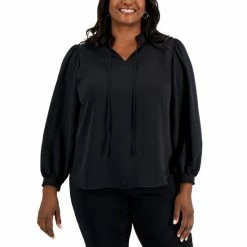 Flash Sale 🧨 Alfani Plus Size Tie-Neck Top, Created For Macy's Deep Black 👏