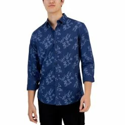 New 🔥 Alfani Men's Dotted Floral Print Button-Front Long-Sleeve 👕 Shirt, Created For Macy's Polished Nude 🛒