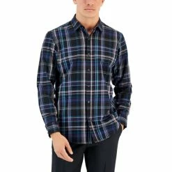Best Pirce 💯 Alfani Men's Feliz Plaid 👕 Shirt, Created For Macy's Black Combo 🎁
