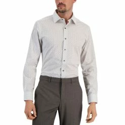 Best reviews of π Alfani Men's Slim Fit 2-Way Stretch Stain Resistant π Dress π Shirt, Created For Macy's White Grey π