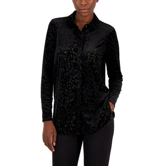 Best Pirce π Alfani π© Women's Printed Velvet Burnout π Shirt, Created For Macy's Floral Burnout Deep Black π