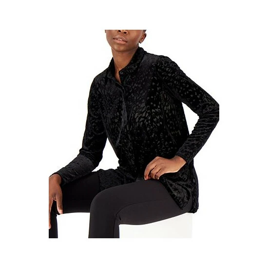Best Pirce π Alfani π© Women's Printed Velvet Burnout π Shirt, Created For Macy's Floral Burnout Deep Black π - Image 3