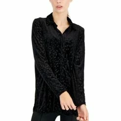 Deals ⌛ Alfani Petite Velvet-Burnout 👕 Shirt, Created For Macy's Burnt Deep Black 🎉