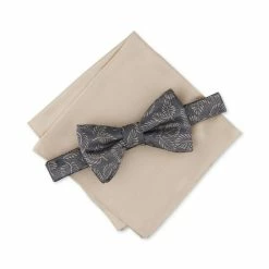 Wholesale 🤩 Alfani Men's Breton Leaf Print Bow Tie & Pocket Square, Created For Macy's Tan 🛒