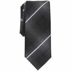 Outlet 🎁 Alfani Men's Slim Plaid Tie, Created For Macy's Black ⭐