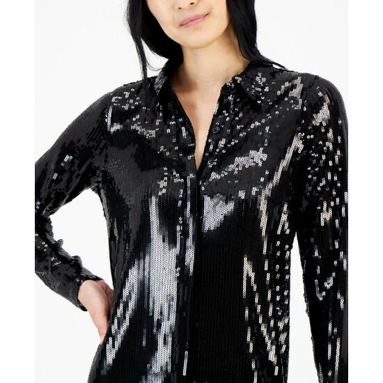 Wholesale βοΈ Alfani π© Women's Sequined Long-Sleeve Blouse, Created For Macy's Deep Black β€οΈ - Image 4