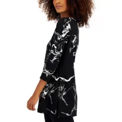 Wholesale 🤩 Alfani 👩 Women's Jacquard-Print Sheer-Sleeve 👗 Dress, Created For Macy's Deep Black 😍