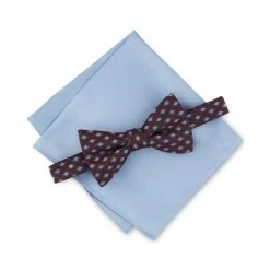 Outlet 😀 Alfani Men's Oak Geo-Print Bow Tie & Pocket Square Set, Created For Macy's Burgundy 🛒