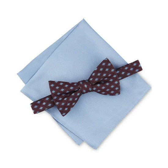 Outlet π Alfani Men's Oak Geo-Print Bow Tie & Pocket Square Set, Created For Macy's Burgundy π