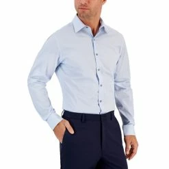 Outlet 🤩 Alfani Men's Slim Fit 2-Way Stretch Stain Resistant Geometric Print 👗 Dress 👚 Shirt, Created For Macy's Lt Blue White 👍